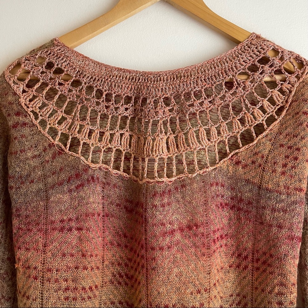 Free People Crochet Back Rust Colored Patterned Mohair Blend Pullover Sweater - Picture 4 of 7
